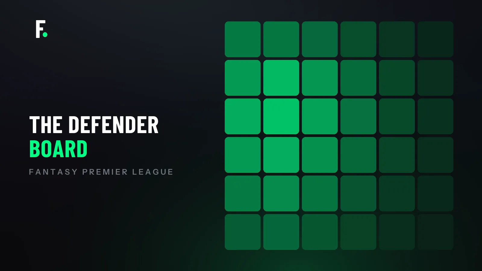 A grid of green squares beside the words The Defender Board